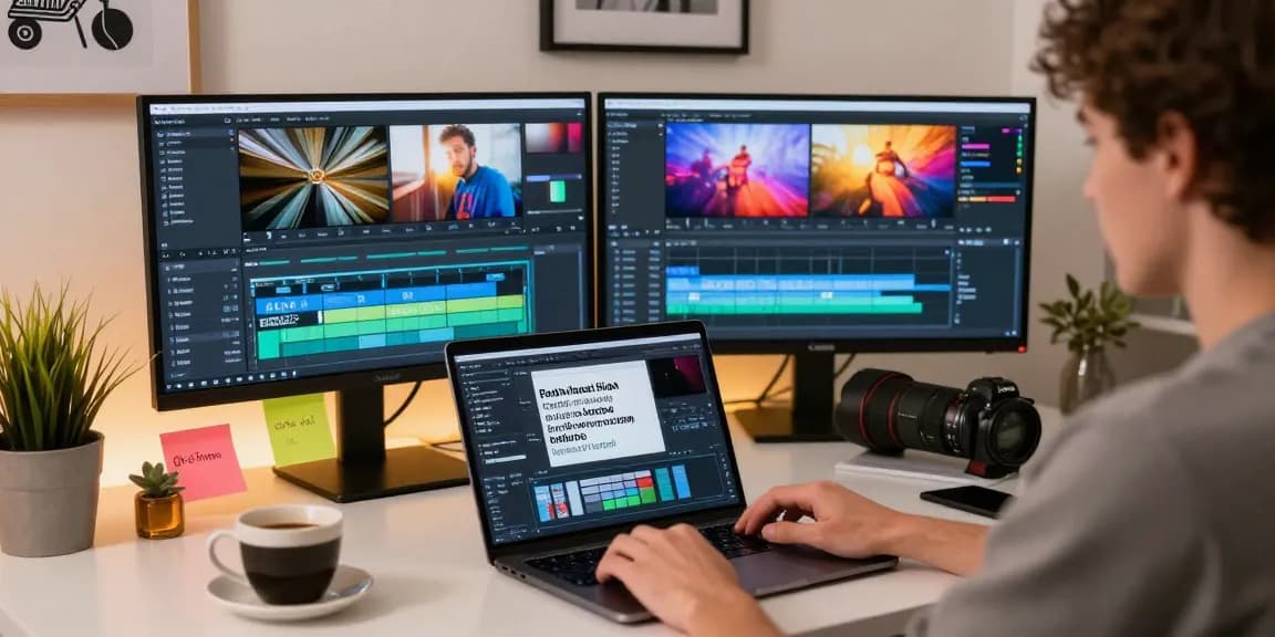 Adding overlay text using a vibrant online video editor in a creative workspace.