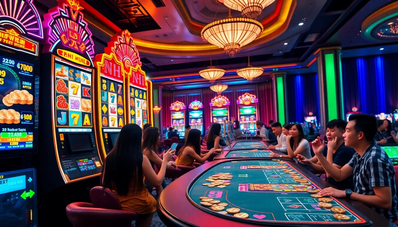 Experience the thrill of nổ hũ at a luxurious casino slot machine setting.