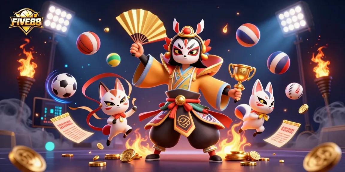 Experience the thrill of gaming with FIVE88 in this vivid 3D casino illustration.