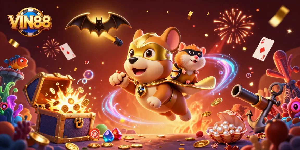 Engage with exciting gaming adventures at VIN88 with a heroic dog, winning big with gold coins!
