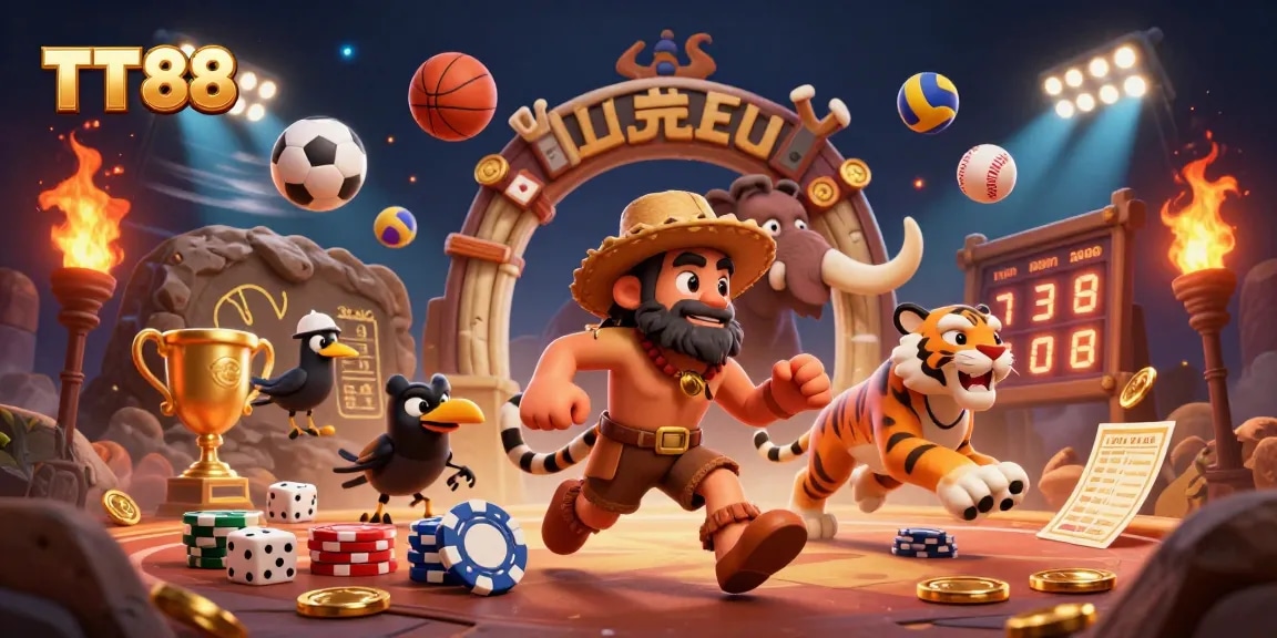 Experience the thrill of TT88 online casino with dynamic 3D characters, vibrant sports elements, and rich gambling action.
