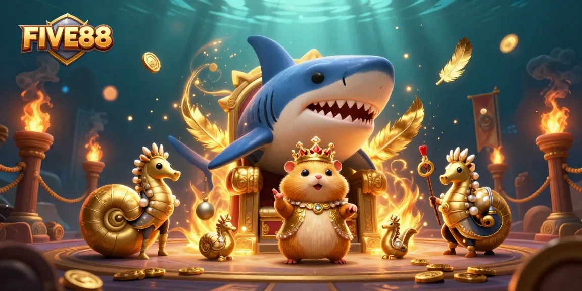 Engage with FIVE88’s online casino world through immersive 3D illustrations filled with vibrant gaming elements.