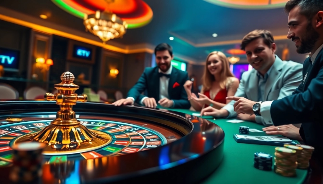 Players enjoying a thrilling game at a luxury casino table with cà khịa tv ambiance.