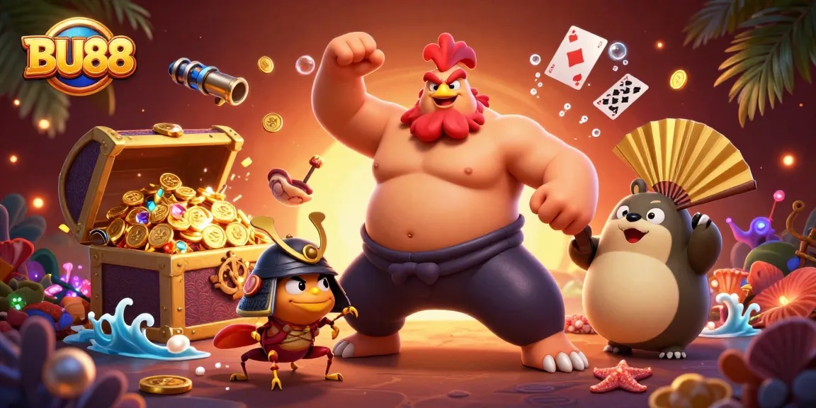Experience BU88 with a dynamic battle of fortune among casino characters and underwater treasures.