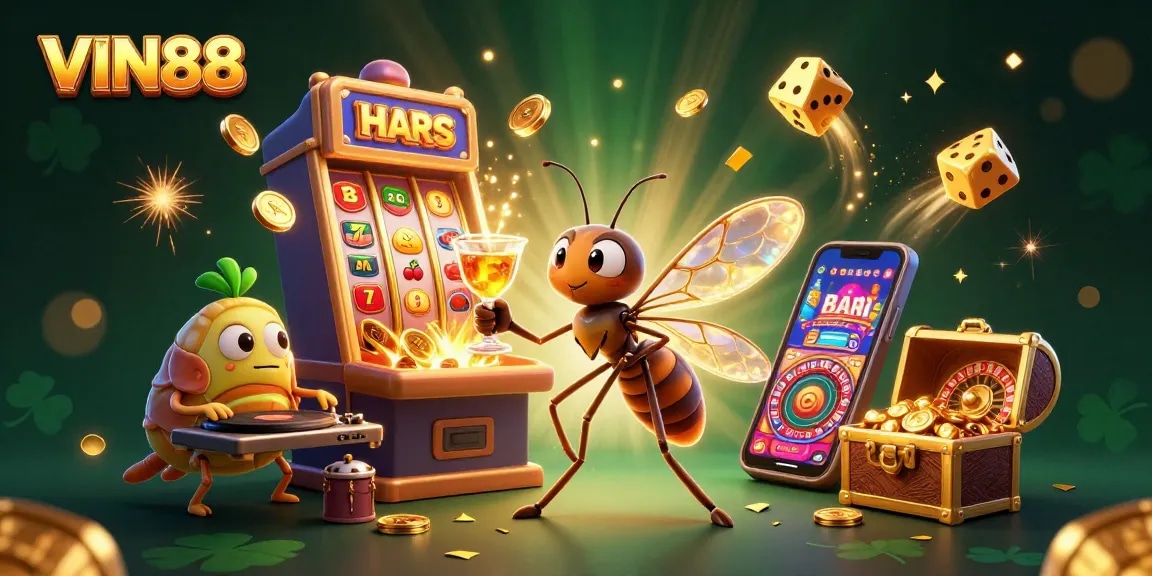Engage with VIN88's thrilling games featuring vibrant casino visuals, jackpot scenes, and dynamic elements.