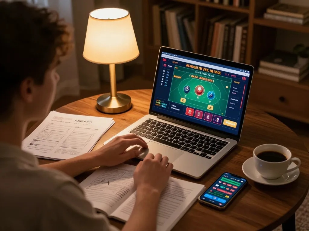 Engaging in online gaming, đại lý mm88 strategies explored in a cozy home setting.