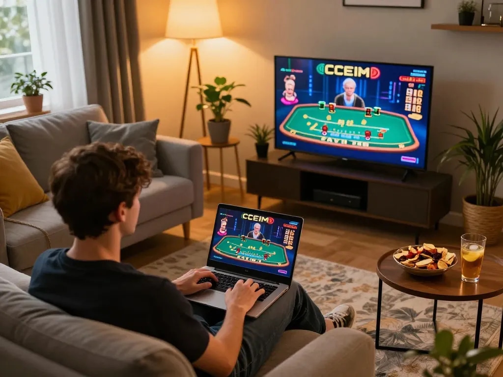 Engaging in responsible gaming at trang chủ F168 with a live dealer blackjack game on laptop.