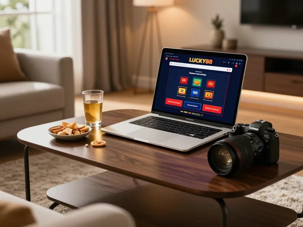 Experience exciting online gaming at LUCKY88 in a cozy home setting with engaging gameplay.