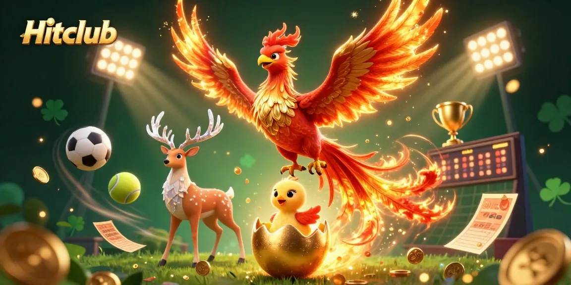 Hitclub entertains players with thrilling 3D gaming action featuring a phoenix and vibrant sports elements.
