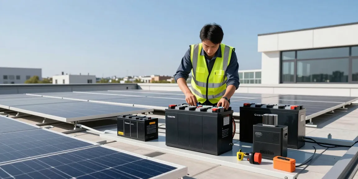 Installation of batterie lifepo4 in a solar energy system, showcasing clean energy integration.