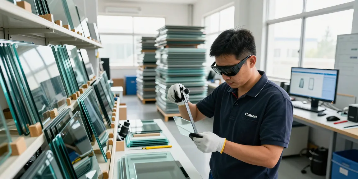Mobile Tempered Glass Wholesale technician inspecting quality products in a bright warehouse
