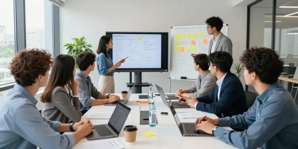 Team collaboration at bestofbhw business strategy session in a dynamic office environment.