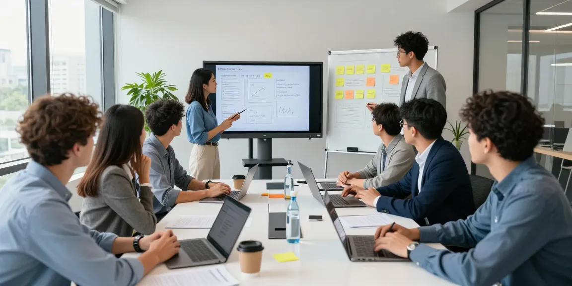 Team collaboration at bestofbhw business strategy session in a dynamic office environment.