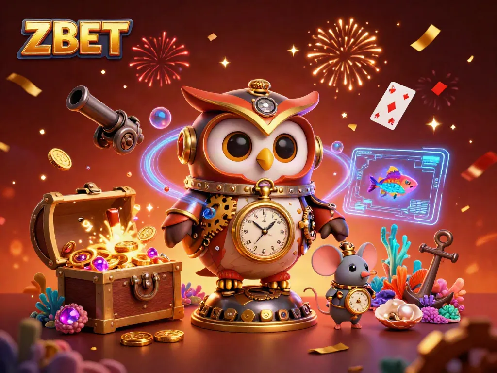 Spin to win at ZBET with this vibrant 3D scene featuring casino elements and charming characters.