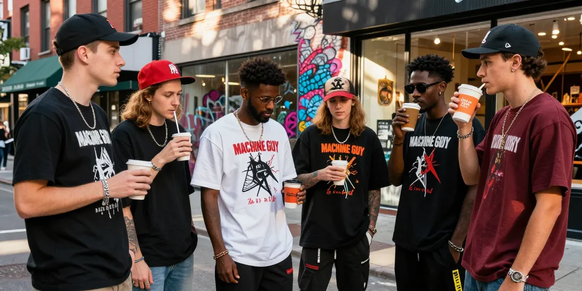 Stylish group showcasing rokok88 fashion in an urban setting, highlighting modern streetwear and accessories.