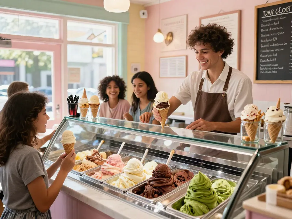 Delicious ice cream flavors at ROKOK88 SUPER, featuring rokok88 slot themed desserts.