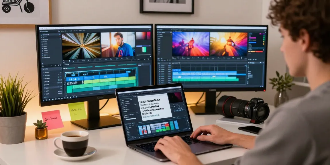 Adding overlay text using a vibrant online video editor in a creative workspace.
