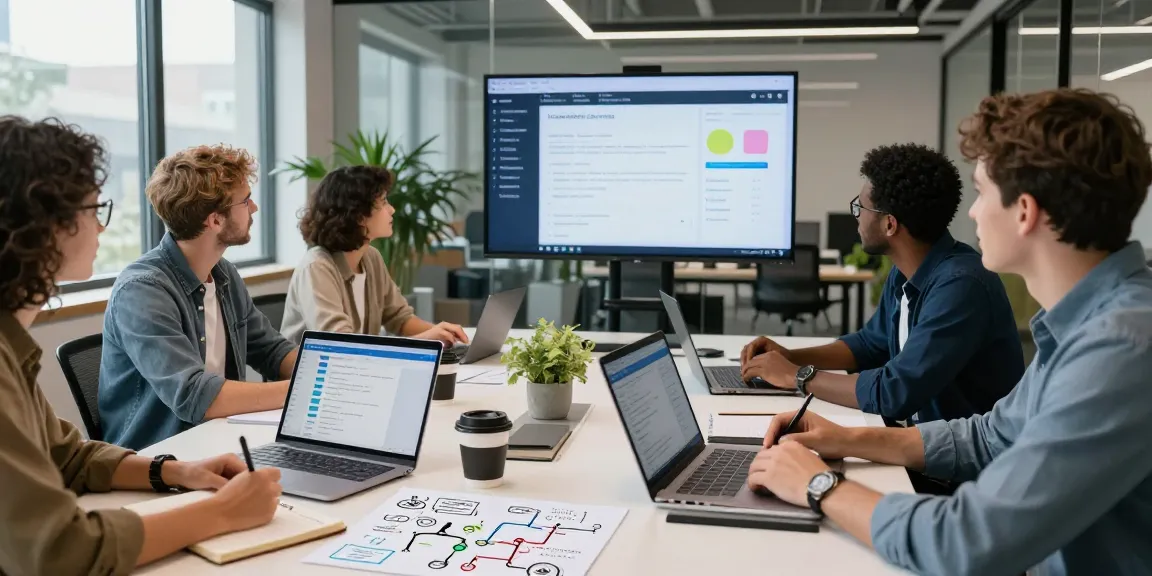 Team collaborating on the Telegram Web Version in a modern office showcasing productivity and innovation.