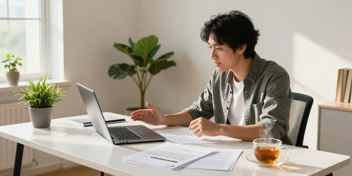 Detailed view of a home office scene where an individual is discussing how to cancel timeshare contracts over a video call.