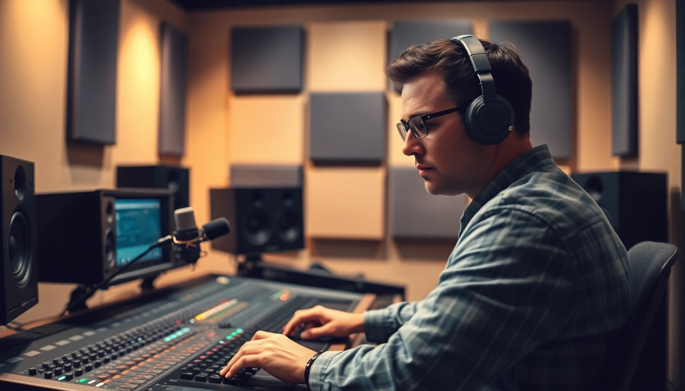 Engineer perfecting online audio mastering in a professional studio.