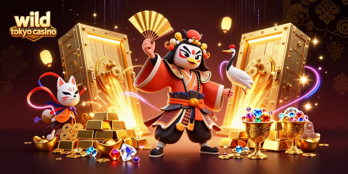 Experience the thrill of gaming at Wild Tokyo Casino with vibrant 3D elements showcasing excitement and treasure.