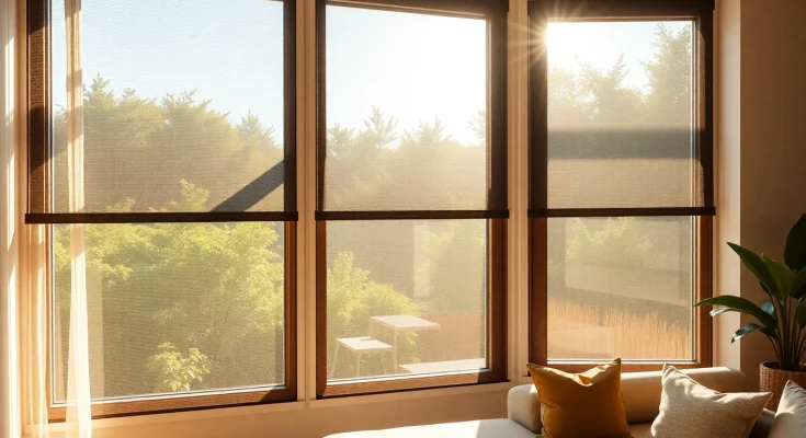 Instalar mosquiteras modernas en ventanas con una vista despejada de la naturaleza.