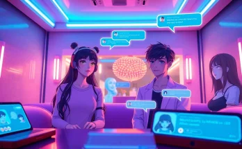 Engage in hentai ai chat with vibrant characters in a futuristic digital world.