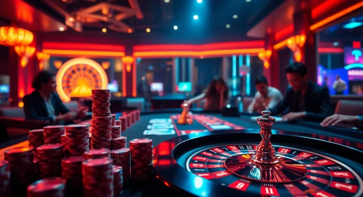 Experience the excitement of uu88 with a luxurious online casino scene featuring poker chips and roulette.