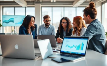 Team demonstrating effective Digital Marketing strategies in a modern office.