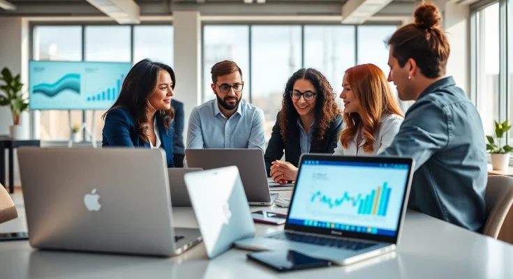 Team demonstrating effective Digital Marketing strategies in a modern office.