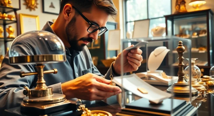 Valuta oro di alta qualità con esperto per compro oro in una gioielleria.