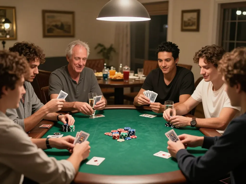 Players enjoying a thrilling poker game at home, highlighting LODE88 and strategic gameplay moments.