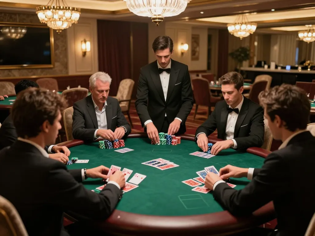 Players engaging intensely at UK88's luxurious poker table in a high-stakes game.