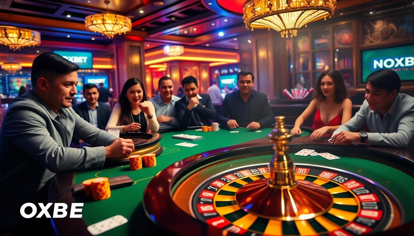 Experience luxury gambling at OXBET casino with poker chips and a roulette wheel.