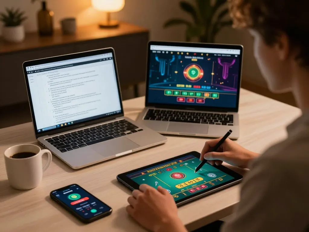 Engaging online gaming scene with RED88 logo visible on tablet screen, player placed bets at home.