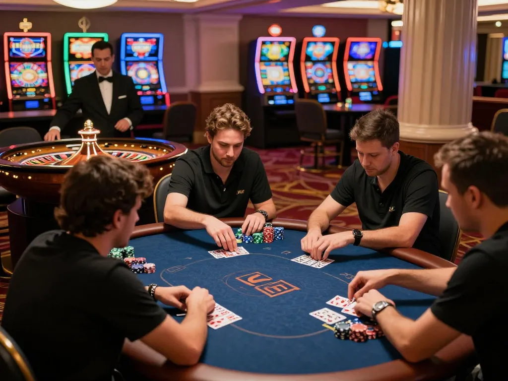 Engaged players strategizing during a high-stakes poker game at VSBET casino.