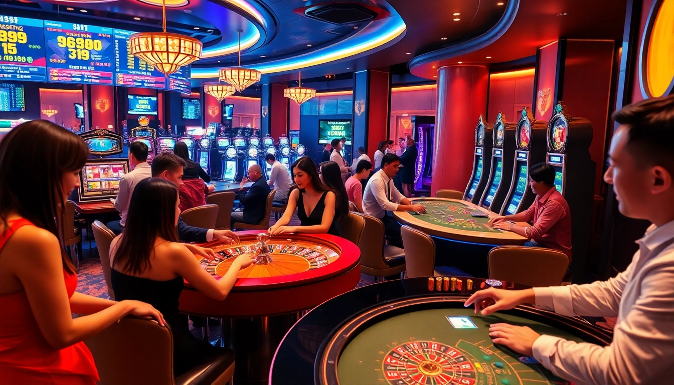 Experience the excitement of sin88 with players enjoying poker, roulette, and slot machines.