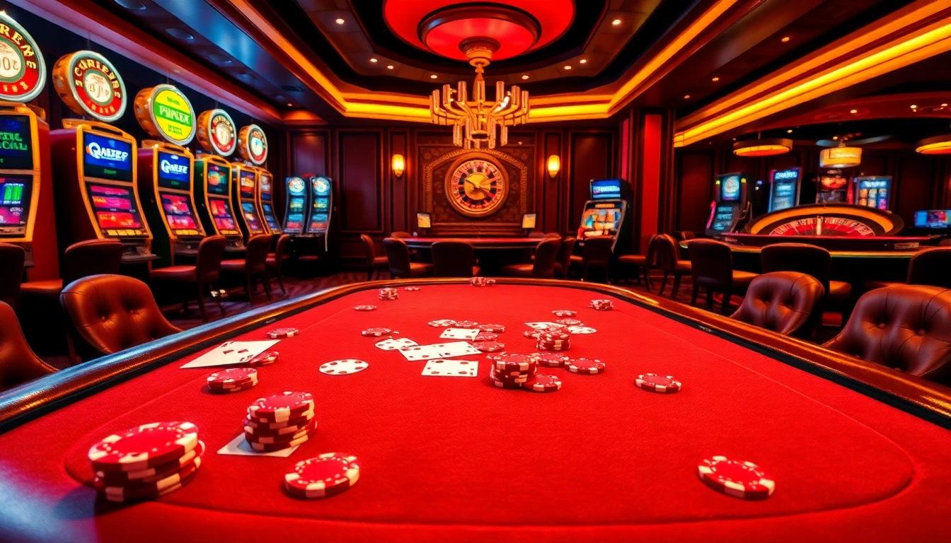 ONE88 casino table brimming with poker chips and cards, displaying luxury gaming ambiance.