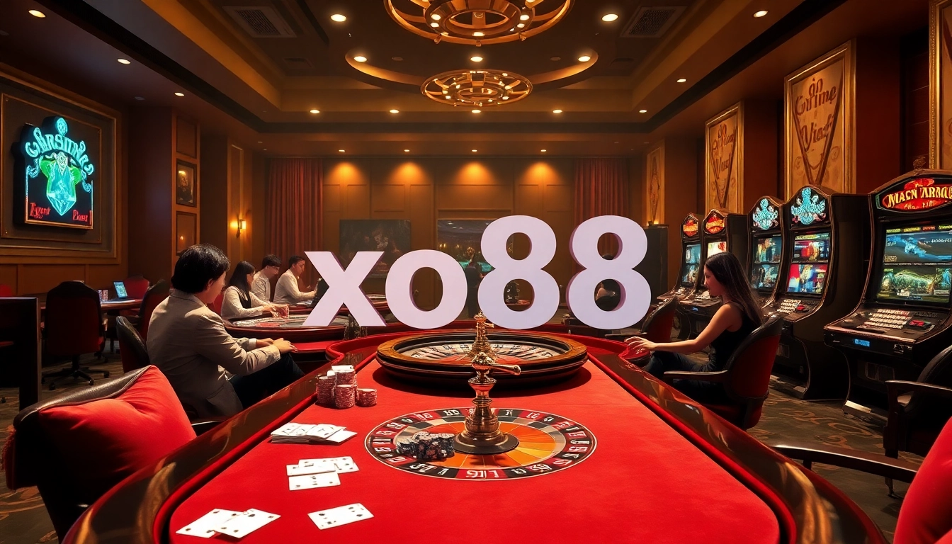 Experience the excitement of gambling at xo88 with luxurious casino tables and vibrant slot machines.