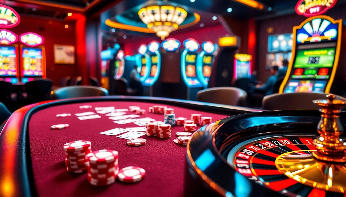 Experience thrilling gameplay at one88 casino with vibrant poker chips and roulette wheels.
