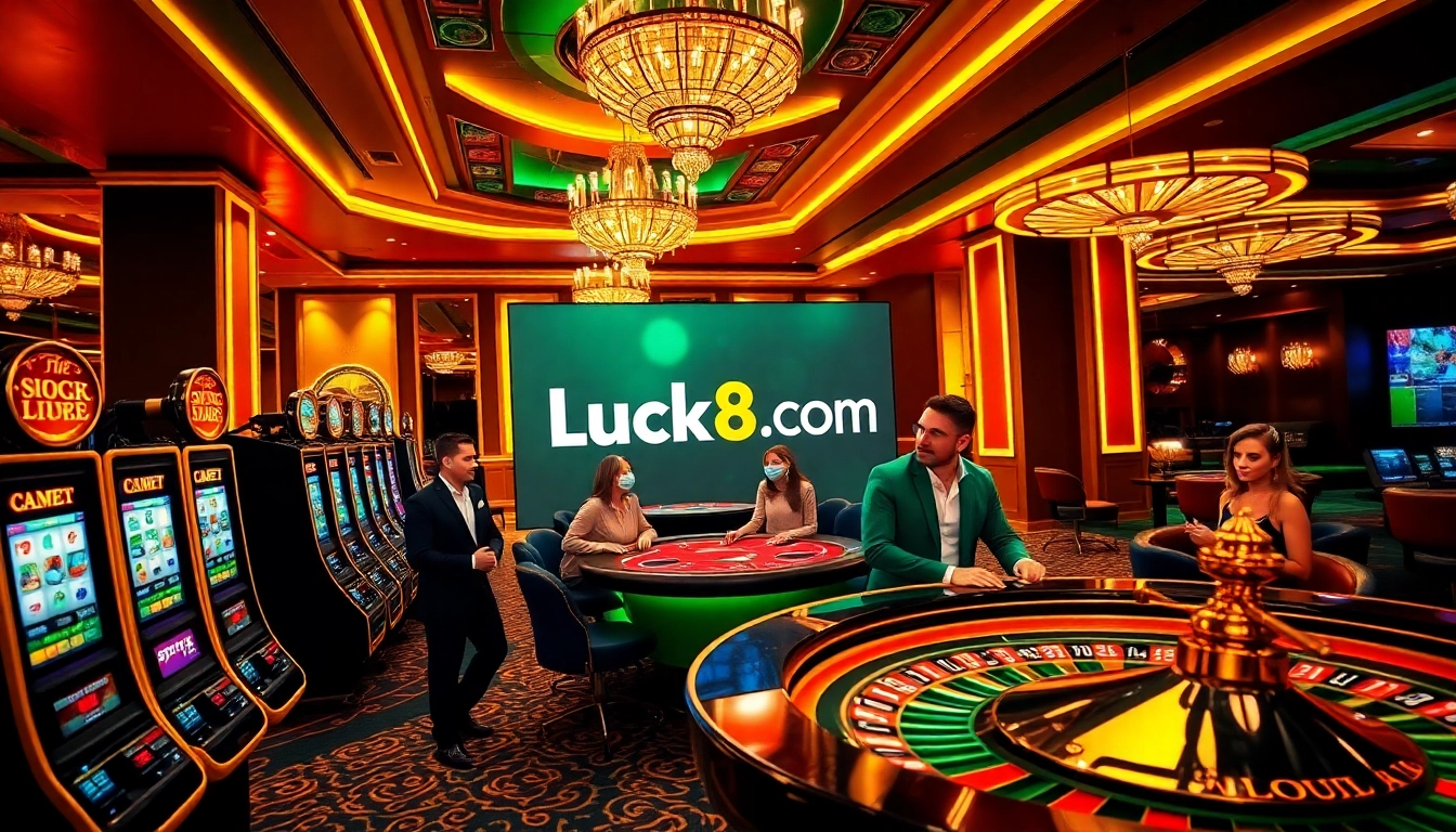 Experience thrilling casino gameplay at Luck8.com with vibrant slots and poker tables.