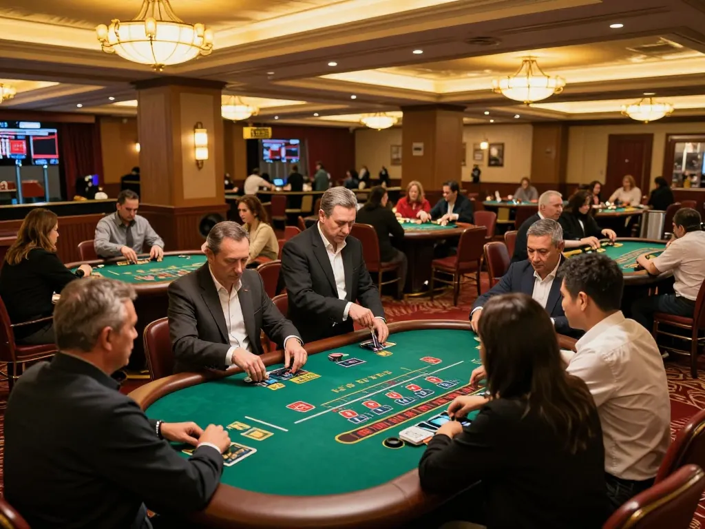 FIVE88 players strategizing at a blackjack table, showcasing the excitement of casino gaming