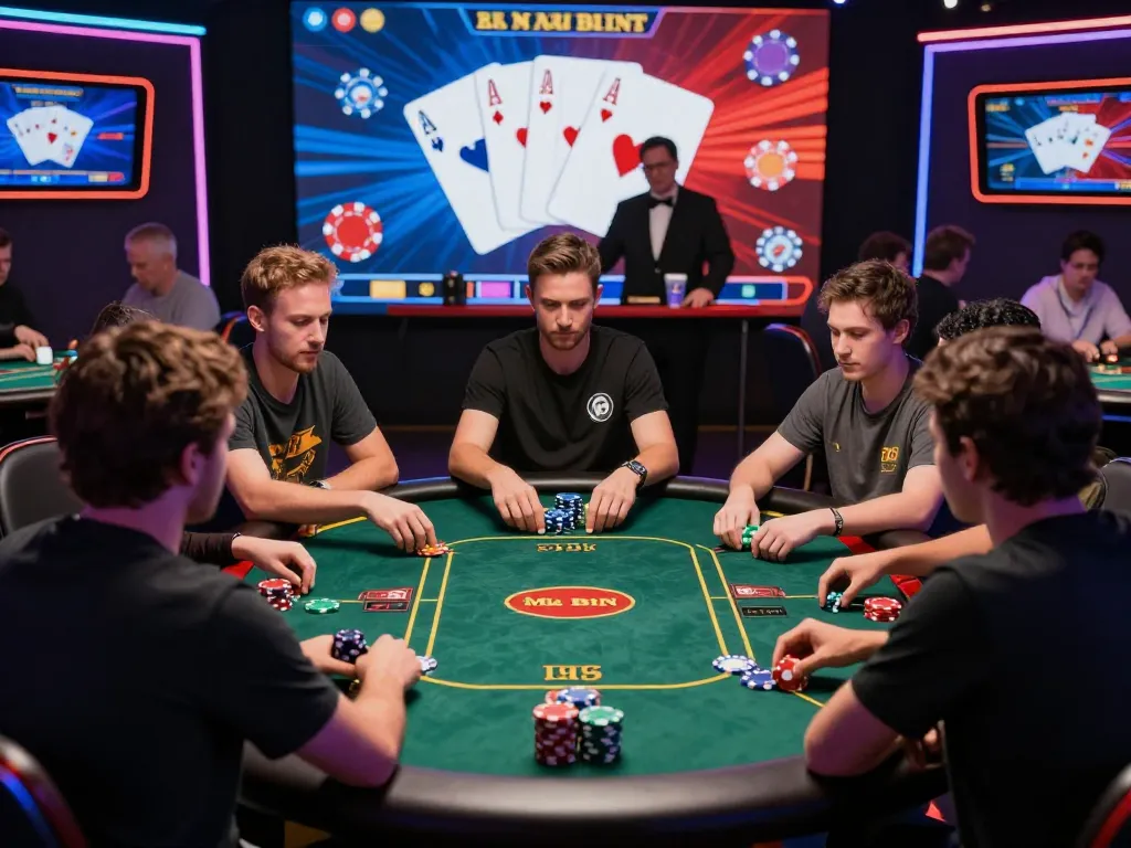 Engaging gaming scene showcasing Go88vip online poker table with players in action and vibrant digital graphics.