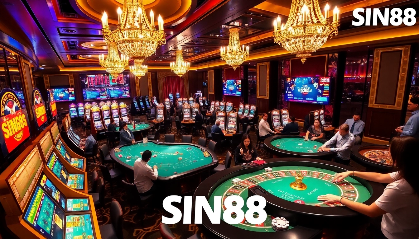 SIN88 players celebrating big wins at an upscale casino gaming table with roulette and cards.