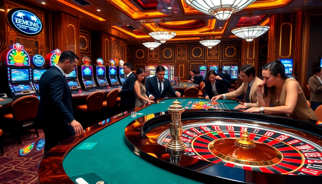Experience the thrill of gambling at RED88 with vibrant casino visuals featuring roulette and excited players.