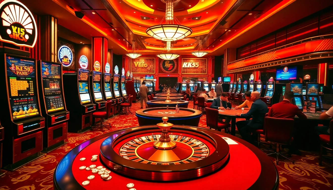 Engage in thrilling gaming experiences at KK55 casino with vibrant tables and rich atmosphere.