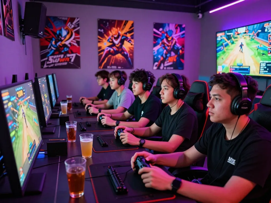 Players enjoying a gaming session while tải sun win in a vibrant lounge.