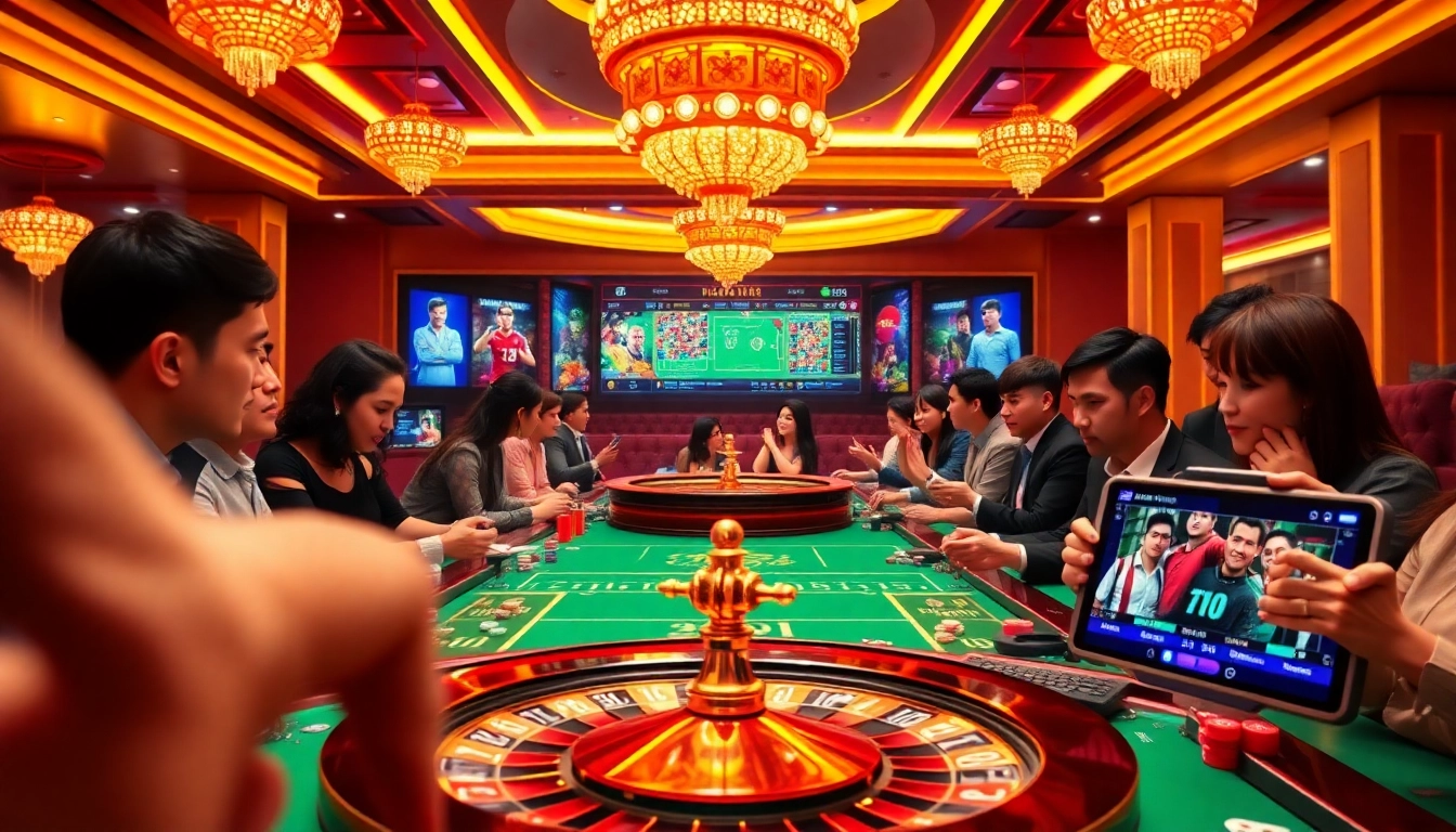xem đá gà trực tiếp in a vibrant online gambling scene showcasing excitement, luxurious betting interface with casino elements.