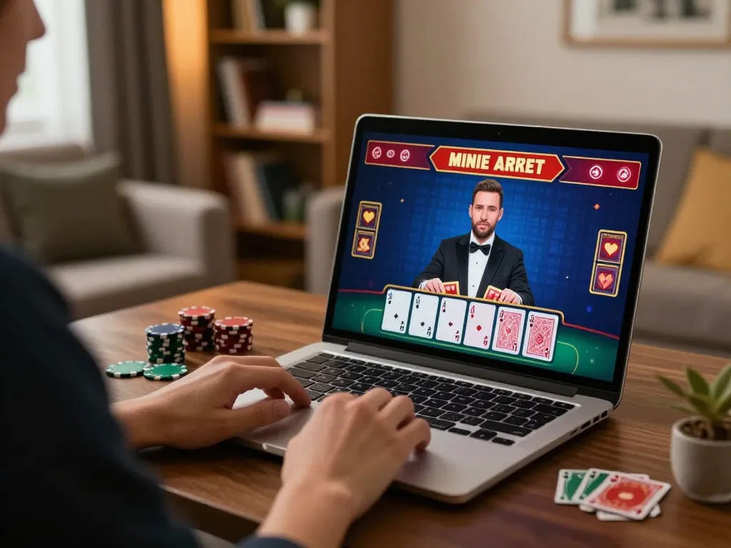 TA88 player enjoying a live dealer blackjack game at home, focused on immersive betting strategy