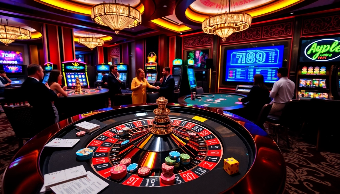 Experience the thrill of 789f with an elegant casino scene featuring roulette and poker.